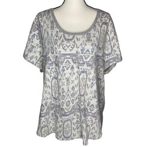 Massini Nordic Pattern Top Knit Short Sleeve Scoop Neck Hi Lo Hem Top Size 3X